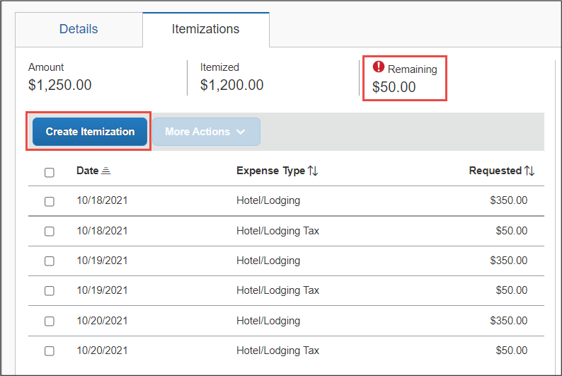 How do I itemize a hotel expense with additional items? | Columbia